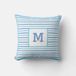 Cute Blue Stripes Custom Single Initiaal White in Kussen