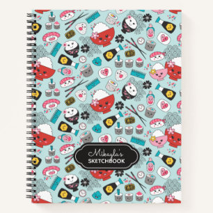 Cute Blue Sushi Pattern Artist Sketchbook Notitieboek