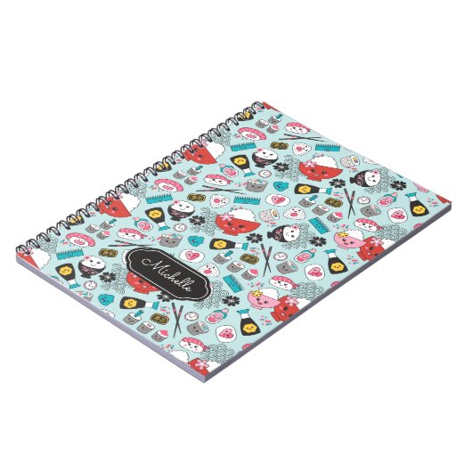 Cute Blue Sushi Pattern Notitieboek (Linkerzijde)
