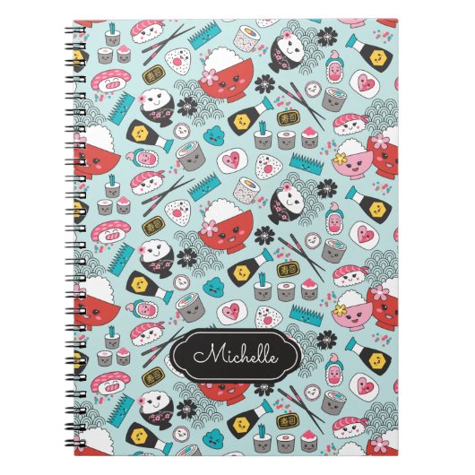Cute Blue Sushi Pattern Notitieboek (Voorkant)