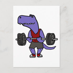 Cute Blue T-rex Dinosaur Weightlifter Briefkaart