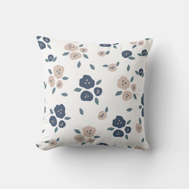 Cute Blue Tan Floral Modern Farmhouse  Kussen (Voorkant)