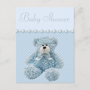 Cute Blue Teddy Bear Baby Boy Shower Kaart