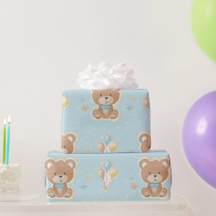 Cute Blue Teddy Bear Balloons Baby Boy Shower Cadeaupapier