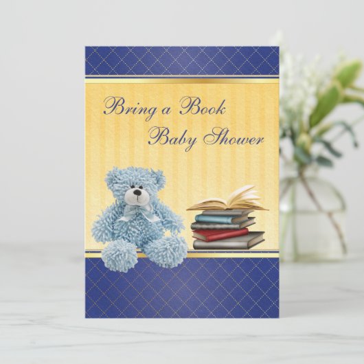 Cute Blue Teddy Elegant Breng een Baby shower uit Kaart (Staand voorkant)