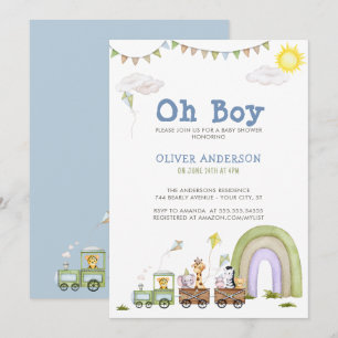 Cute Blue Travel Boys Baby shower Kaart