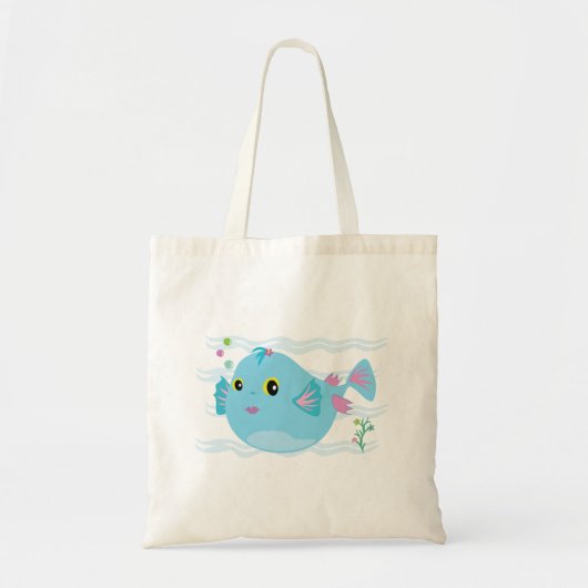 Cute Blue Tropical Fish Pink Fins Tote Bag (Voorkant)