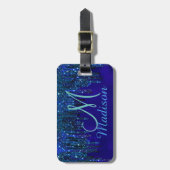 Cute blue turquoise Unicorn Glitter Drives monogra Bagagelabel (Voorkant verticaal)