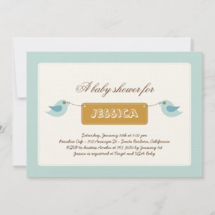 Cute Blue Twitters Baby shower Invitation Kaart