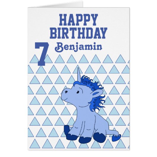 Cute Blue Unicorn Triangle Pattern Birthday Card (Voorkant)