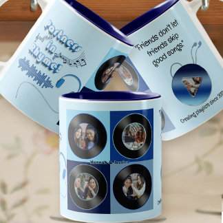 Cute Blue Vinyl Music Best Friend Photo Gift  Tweekleurige Koffiemok