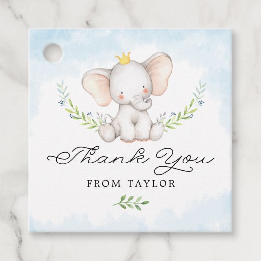 Cute Blue Waterverf Baby Elephant Bedankt Bedankjes Labels (Voorkant)