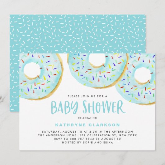 Cute Blue Waterverf Donuts Boy Baby shower Kaart (Voorkant / Achterkant)