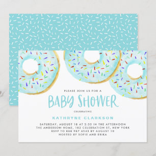 Cute Blue Waterverf Donuts Boy Baby shower Kaart