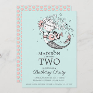 Cute Blue Waterverf Mermaid 2e verjaardag Kaart