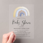Cute Blue Waterverf Rainbow Baby shower Acryl Uitnodigingen (Insitu (Draagbaar))