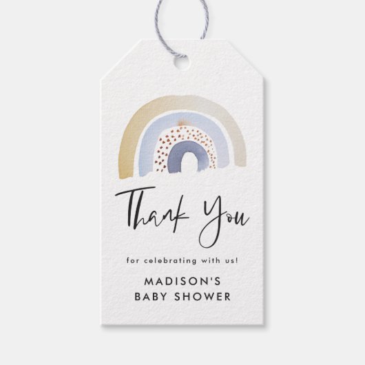Cute Blue Waterverf Rainbow Baby shower Cadeaulabel (Voorkant)