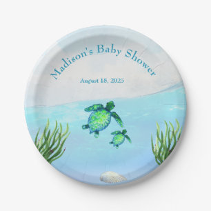 Cute Blue Waterverf Turtles Baby shower Papieren Bordje