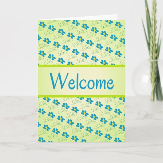 Cute Blue Welcome Flowers Wenskaart Kaart (Voorkant)