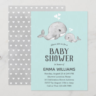 Cute Blue Whale Baby shower Invitation - Boy Kaart