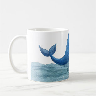 Cute Blue Whale Watercolor Illustration Koffiemok