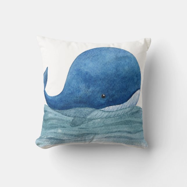 Cute Blue Whale Watercolor Illustration Kussen (Voorkant)