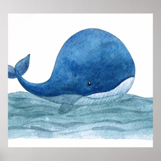 Cute Blue Whale Watercolor Illustration Poster (Voorkant)