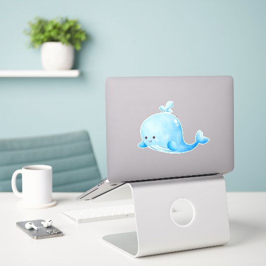 Cute Blue Whale Waterverf Sticker (Laptop op bureau)