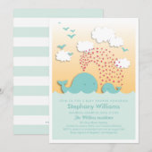 Cute Blue Whales Baby shower Invitation garçon (Devant / Derrière)