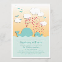 Cute Blue Whales Baby shower Invitation garçon