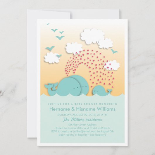 Cute Blue Whales Couples Baby shower Invitation (Devant)