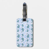 Cute Blue Whales Monogram Patroon Bagagelabel (Achterkant verticaal)