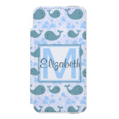 Cute Blue Whales Pattern Monogram Incipio iPhone Portemonnee Hoesje (Voorkant Agenda)