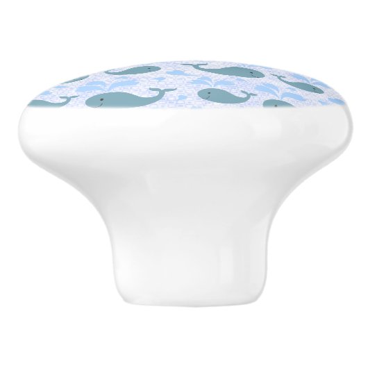 Cute Blue Whales Pattern Monogram Keramische Knop (Zijkant)