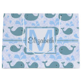 Cute Blue Whales Pattern Monogram Large Cadeautasje (Voorkant)
