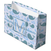 Cute Blue Whales Pattern Monogram Large Cadeautasje (Voorkant Gekanteld)