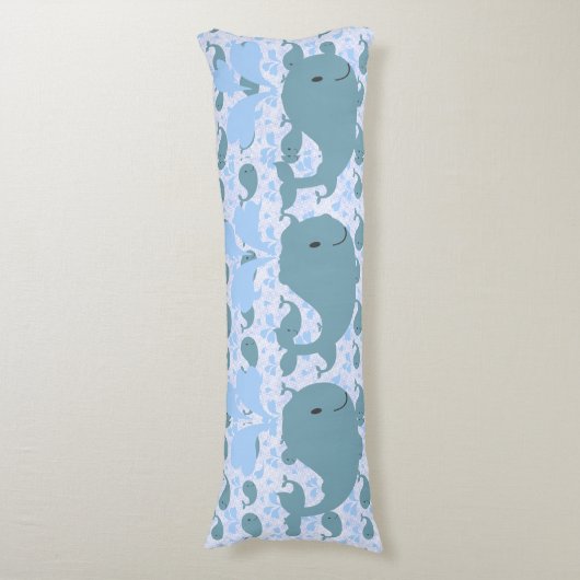 Cute Blue Whales Pattern Monogram Lichaamskussen (Voorkant Verticaal)