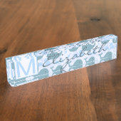 Cute Blue Whales Pattern Monogram Naambordje (Zijkant)