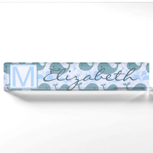Cute Blue Whales Pattern Monogram Naambordje (Voorkant)