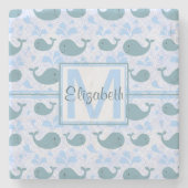 Cute Blue Whales Pattern Monogram Stenen Onderzetter (Voorkant)
