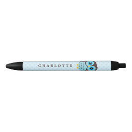 Cute Blue Whimsical Owl Zwarte Inkt Pen