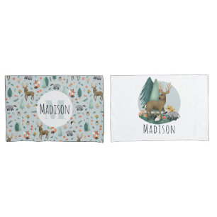 Cute Blue Whimsical Woodland Forest Pattern Kinder Kussensloop
