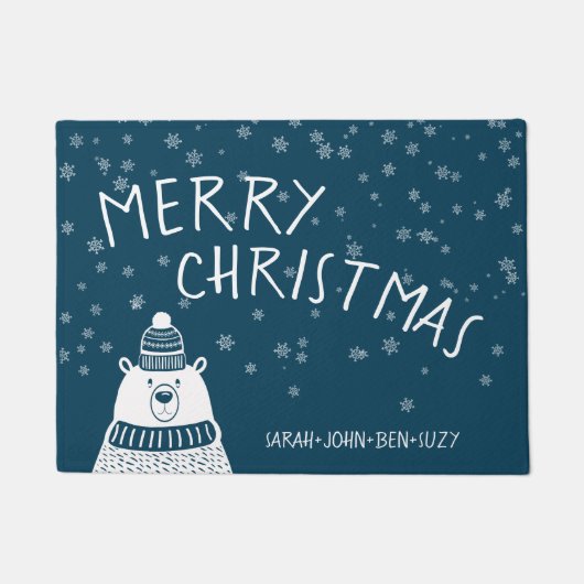 Cute Blue & White Beer Merry-kerstsnowflakes Deurmat (Voorkant)