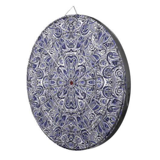 Cute blue white paisley patterns design dartbord (Voorkant Rechts)