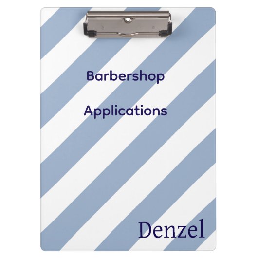 Cute Blue & White Stripe Barbershop Clipboard  Klembord (Voorkant)