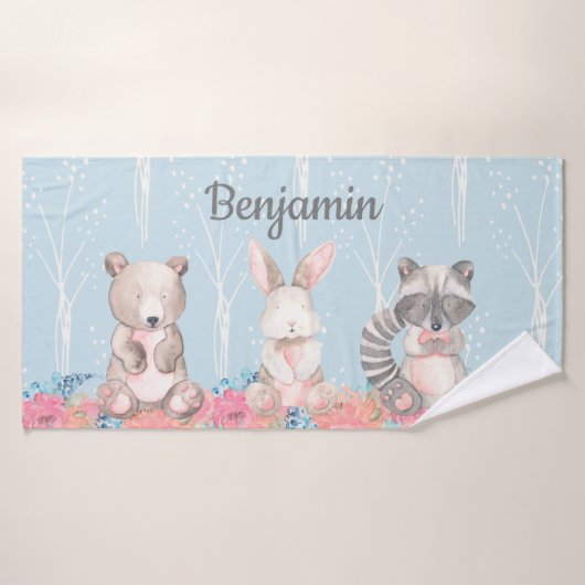 Cute Blue Woodland Animaux Baby Nursery (Serviette de bain)
