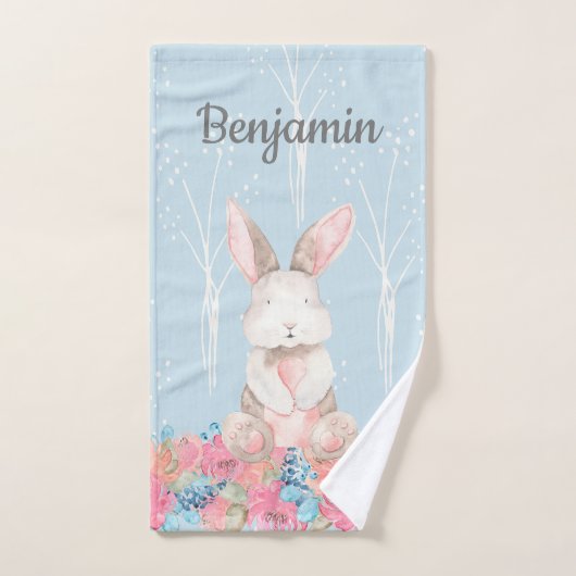 Cute Blue Woodland Bunny Baby Nursery (Serviette à main)