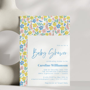 Cute Blue Yellow Floral Baby shower Kaart