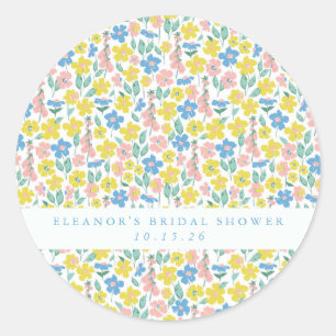 Cute Blue Yellow Floral Custom Vrijgezellenfeest Ronde Sticker