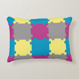 Cute Blue Yellow Paars Grey Puzzle like Pattern Accent Kussen
